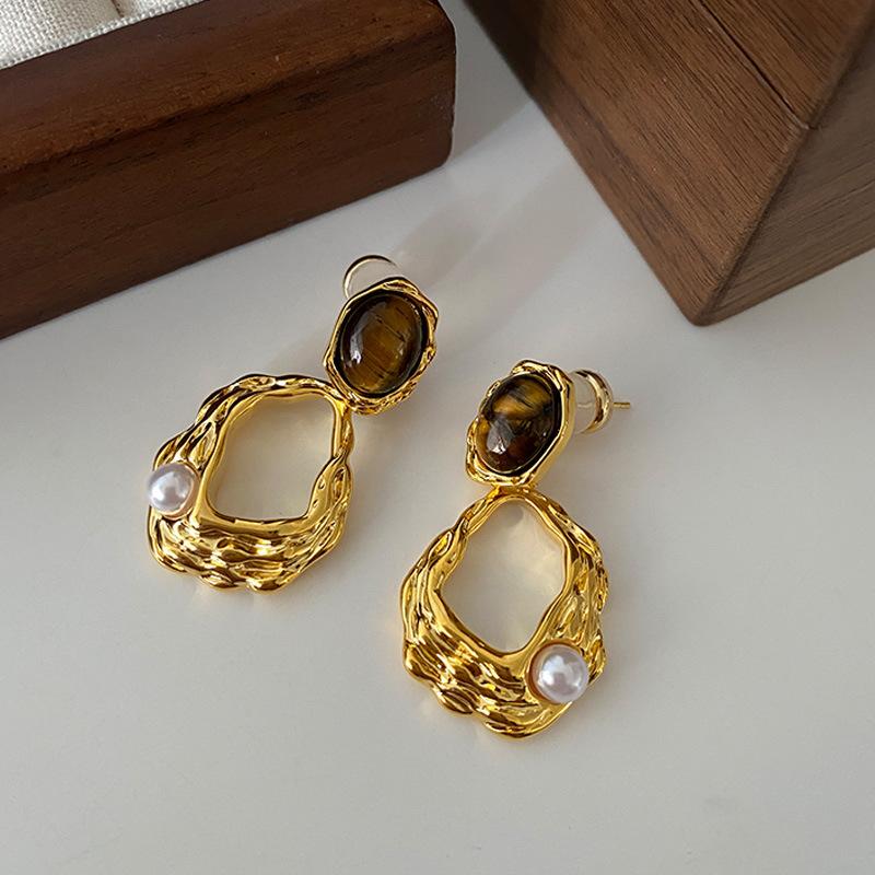 Geometriske ovale øredobber med stift, vridd kantdesign, premium følelse øredobber, middelalderske vintage franske retro øredobber