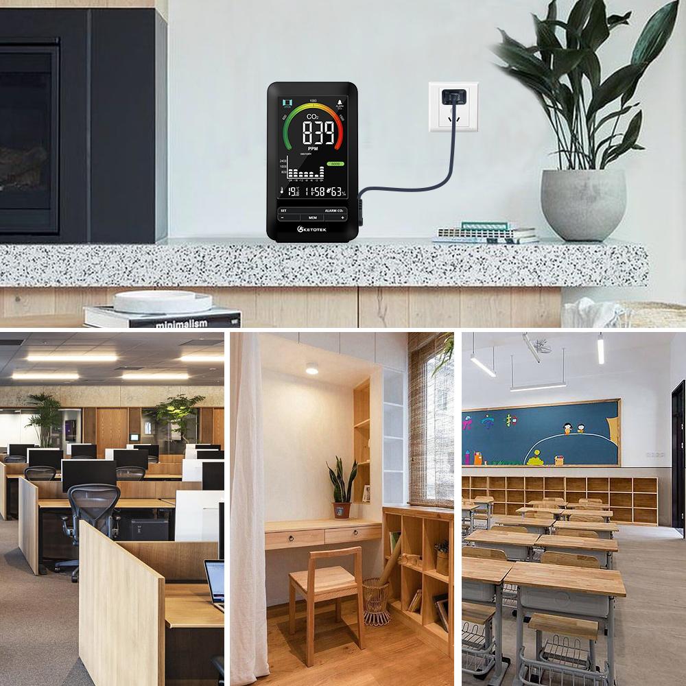 Analizator gazu Detektor CO2 Stężenie dwutlenku węgla Alarm Miernik Monitor jakości powietrza z zegarem temperatury i wilgotności