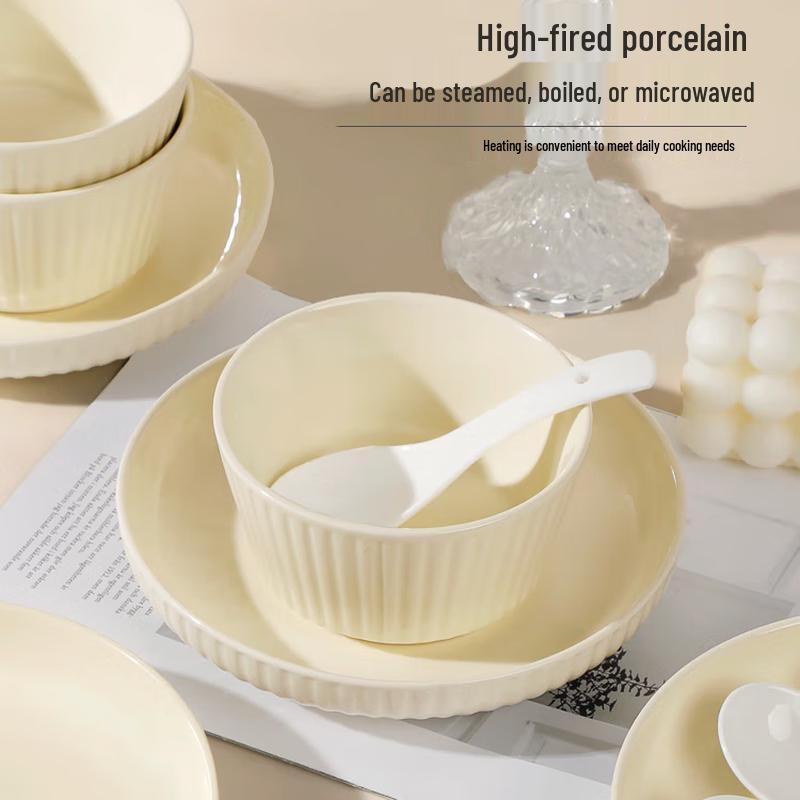 Naijiang Cremeweiß Vertikaler Streifen Keramik Geschirrset