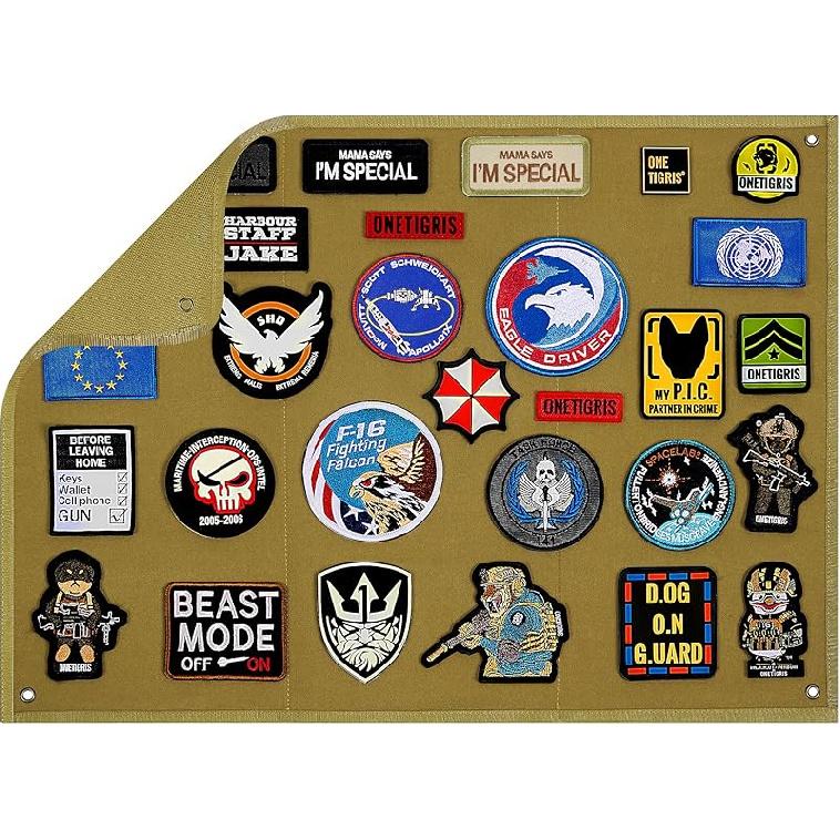 OneTigris Tactical Patch Display, Funny Foldable Patches Panel Holder Board for Military Army Combat Morale Uniform, Hook & Loop Emblems(Black - дубильная кора