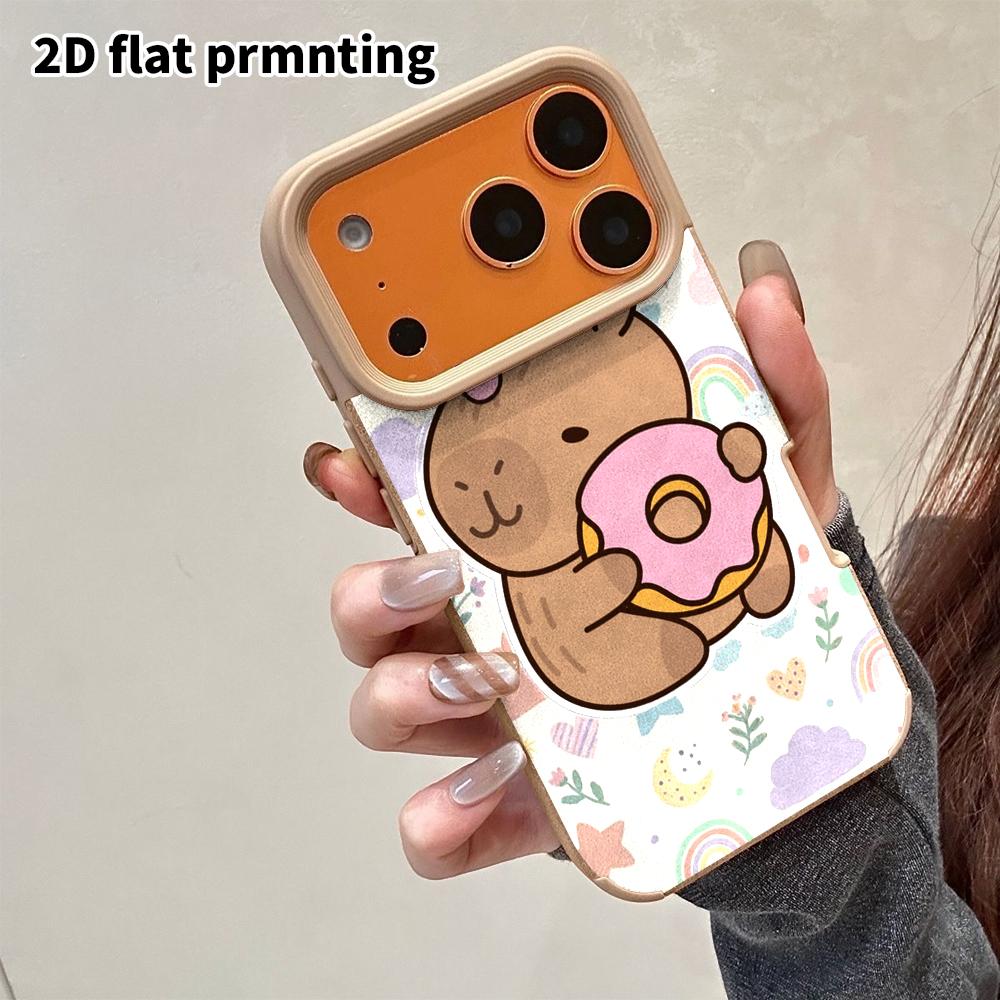 Phone Case: 2D flat lambskin suitable for iPhone 18, 17, 16, 15, 14, 13Pro film protective case, hugging a sweet donut capybara, Christmas and Hallowe