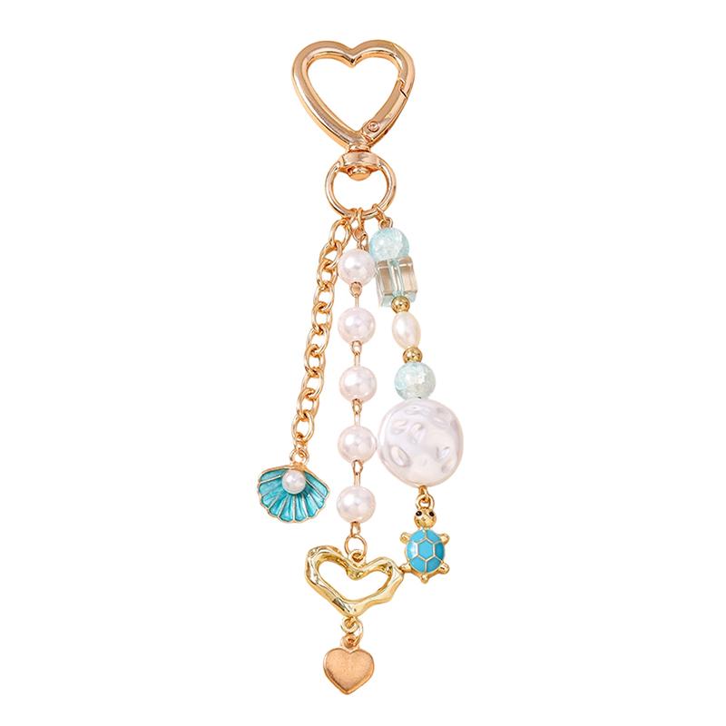 

Summer Beach Starfish Keychain Women Girls Pearl Love Heart Key Ring Pendants For Handbag Decor Diy Jewelry Gifts StyleB