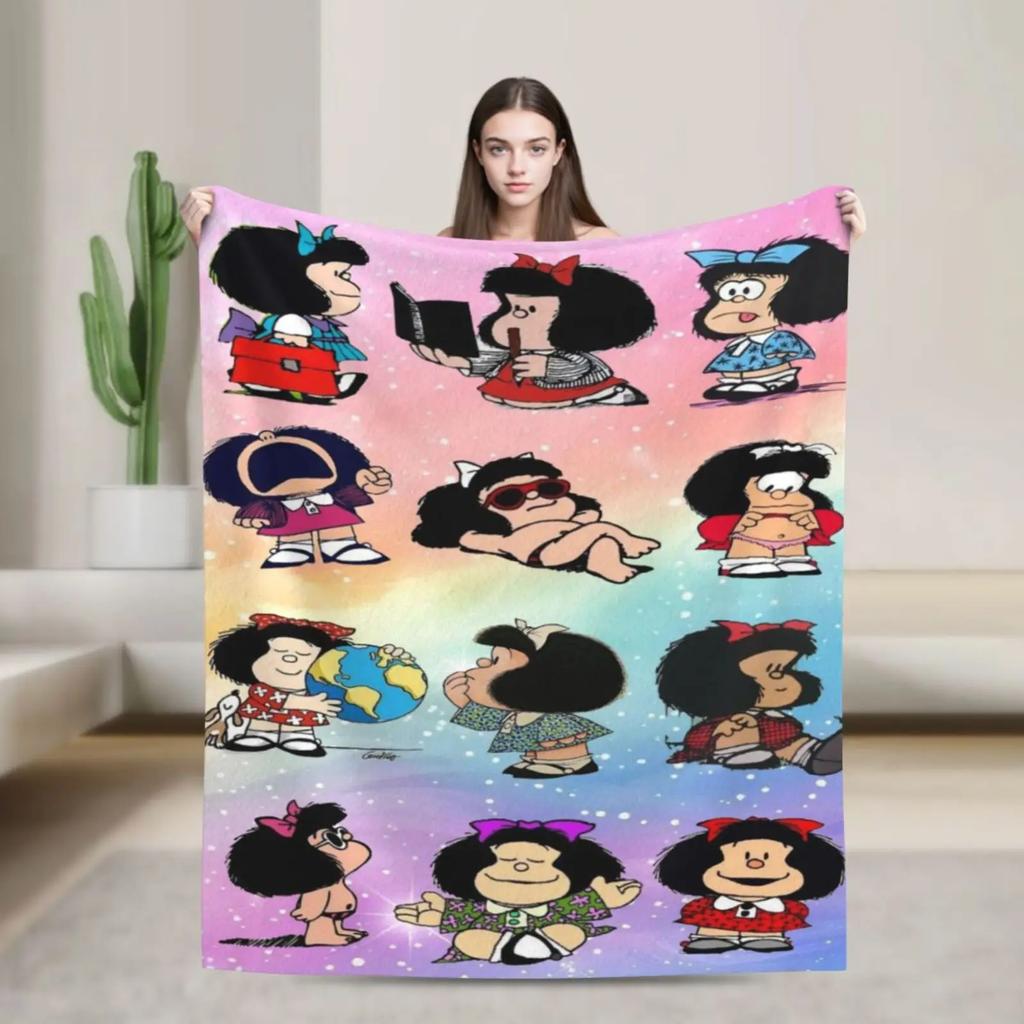 Cartoon Cute Mafalda Soft Flannel Blanket for Sofa,Luxury Bedding Knee Nap,Lovely Girl Lightweight Throw Blanket For Living Room