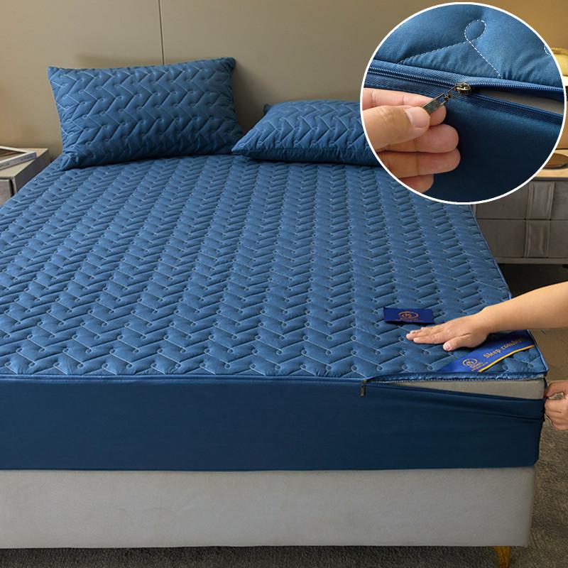 Blue Waterproof Mattress Cover Zipper Bed Covers Thicken Fitted Sheet All Inclusive Bedsheet Yatak örtüsü(Pillowcase Need Order)