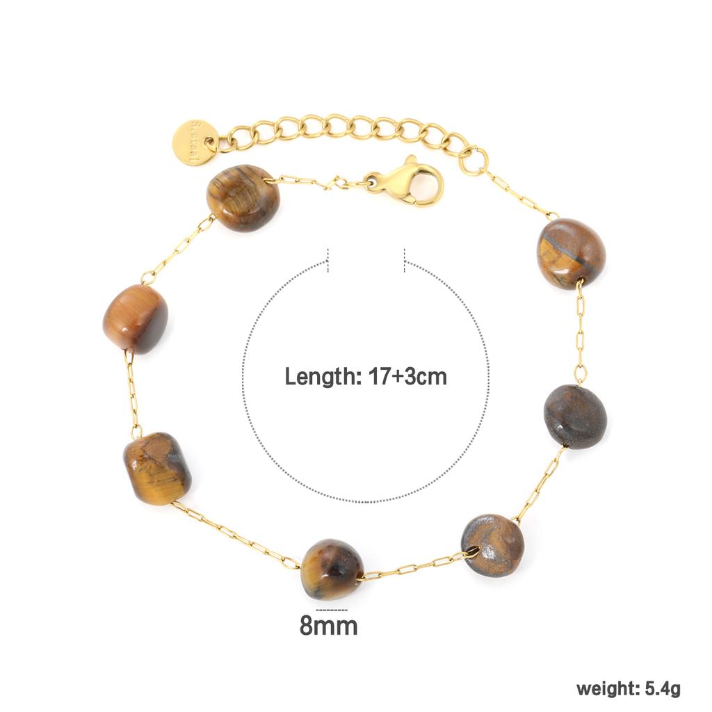 Minimalist Oval Tiger's Eye Stone Freshwater Pearl Bracelet Stainless Steel Gold-Plated Bohemian Bracelet Jewelry for Women