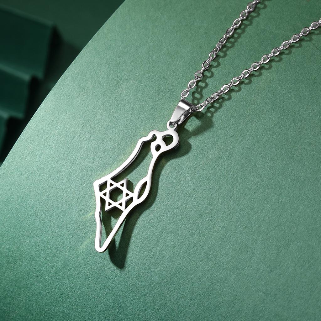 Lemegeton Hollow Out Je Israel Hexagram Map Pendant Necklace Stainless Steel Pendant Necklace Men's and Women's Jewelry Gift