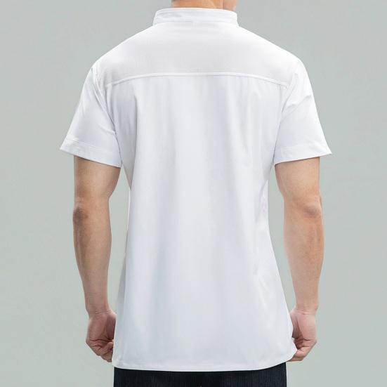 Chef Uniform Stand Collar Short Sleeve Chef Coat Single-Breasted Buttons Solid Color Workwear Professional Chef Apparel