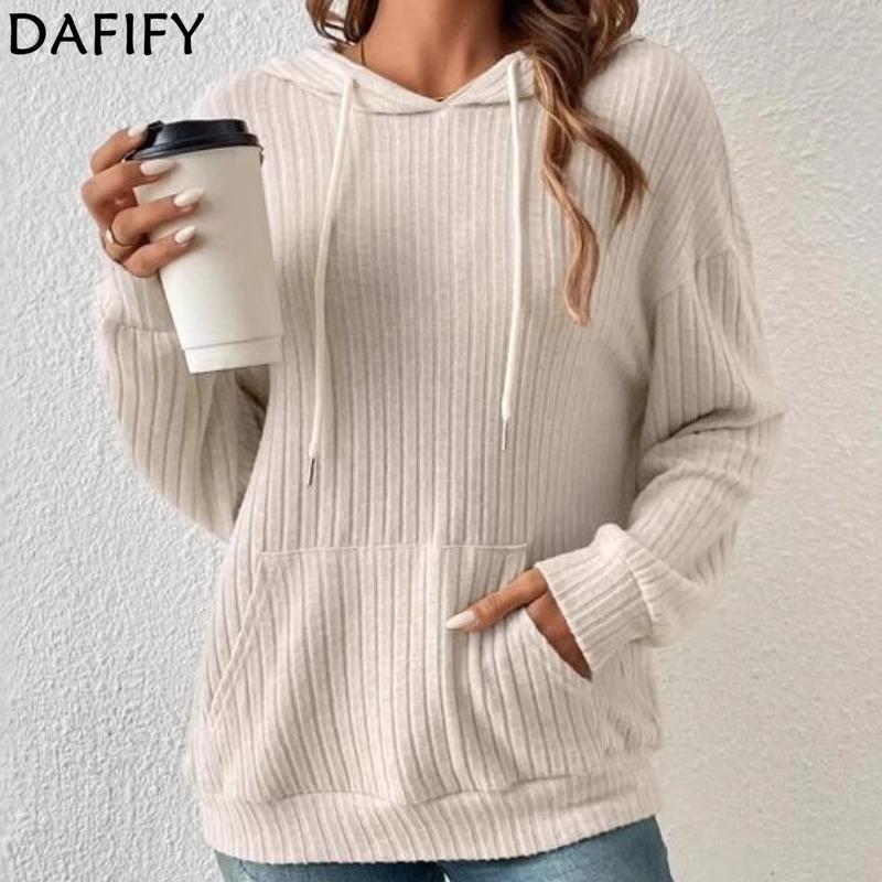 DAFIFY Әйелдер сәні Кездейсоқ Бір түсті Принт Ұзын жеңді Капюшонды Толстовкалар