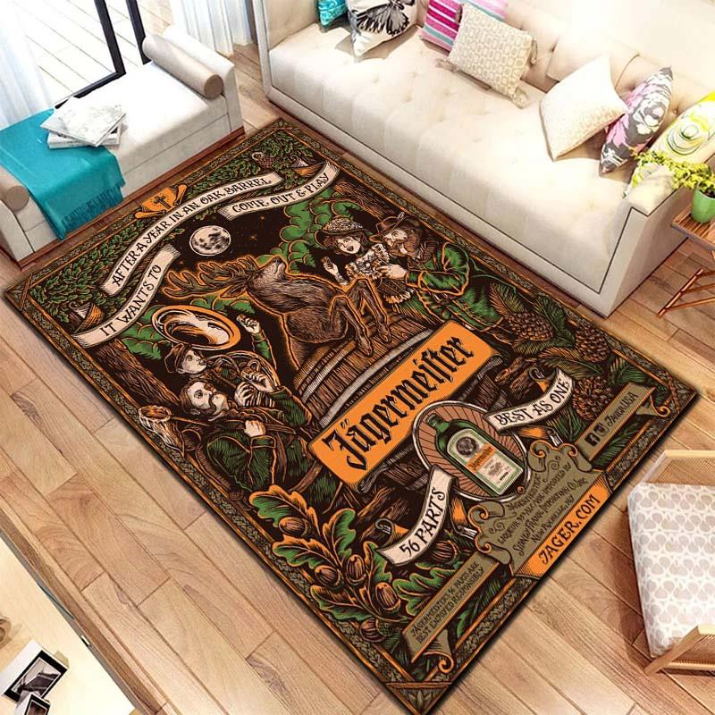 J Jagermeister Deer Logo Flannel Printed Area Rug Non Slip Washable Floor Mat Living Room Bedroom Sofa Decor Indoor Doormat Gift
