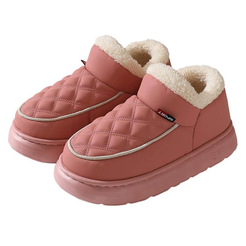 Autumn Winter Warm Snow Boots for Women Plush and Thick Insulation for Warm Home Cotton Shoes Waterproof and Anti Slip Solid Color Cotton Slippers