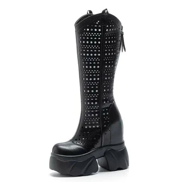 

Модные ботильоны 12 см из микрофибры, весенне-летние, модные ботильоны до колена, на платформе, на танкетке, сандалии-балетки, женская обувь на скрытой высокой подошве 40 чёрный