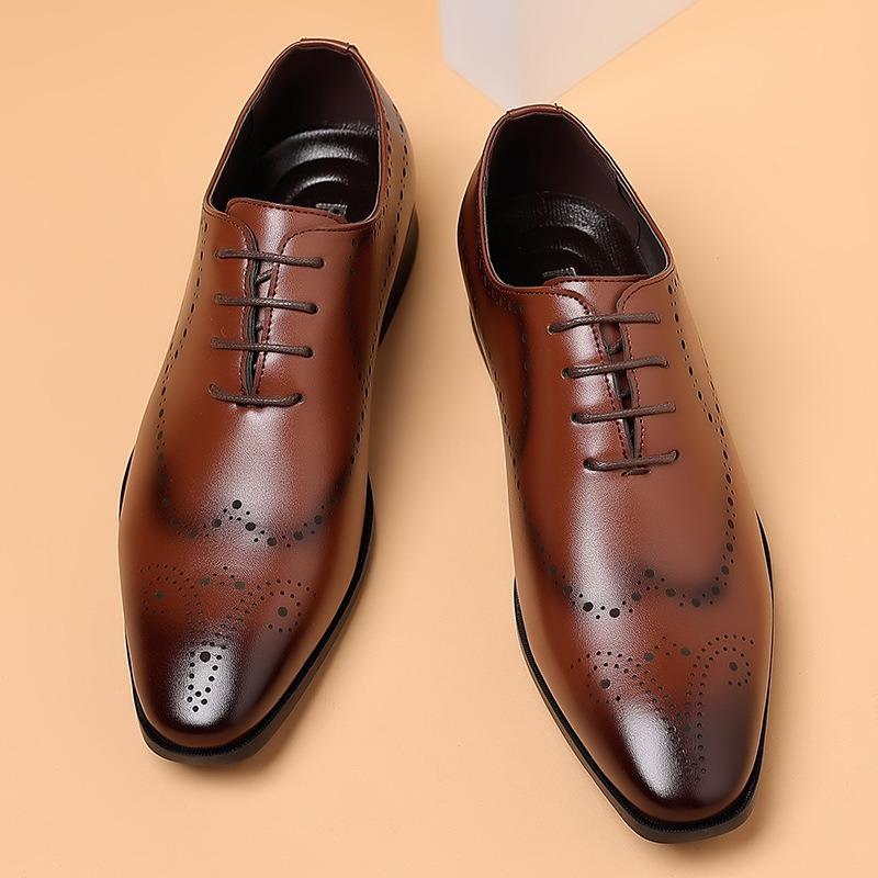 Goodyear Handmade Leather Men'S Oxford Dress Shoes Cowhide Leather Shoes Wingtip Brogue Mixed Color Formal Men'S Shoes