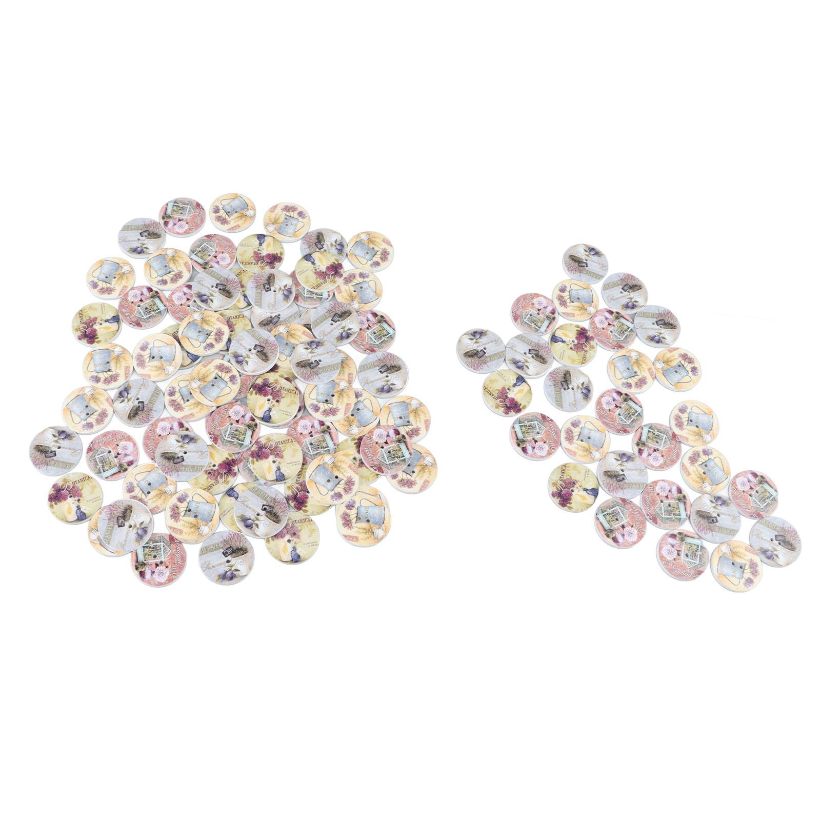 

100 шт. Деревянные пуговицы с печатью, 2 отверстия, круглые, декоративные, для шитья, DIY