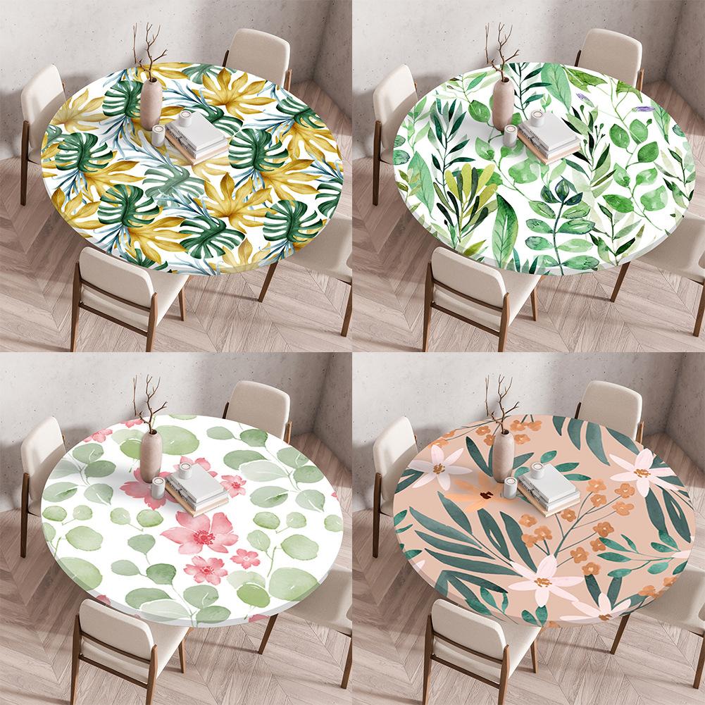 Round Table Cover Protector Elastic –Floral Print Fitted Tablecloth Waterproof,Elastic Edge Round Table Cloth for Dining Kitchen