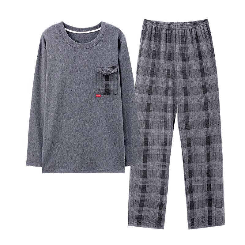 Men's Spring/Autumn Long Sleeve Cotton-Look Pajama Set - Youth Style, Casual Homewear, Plus Size.