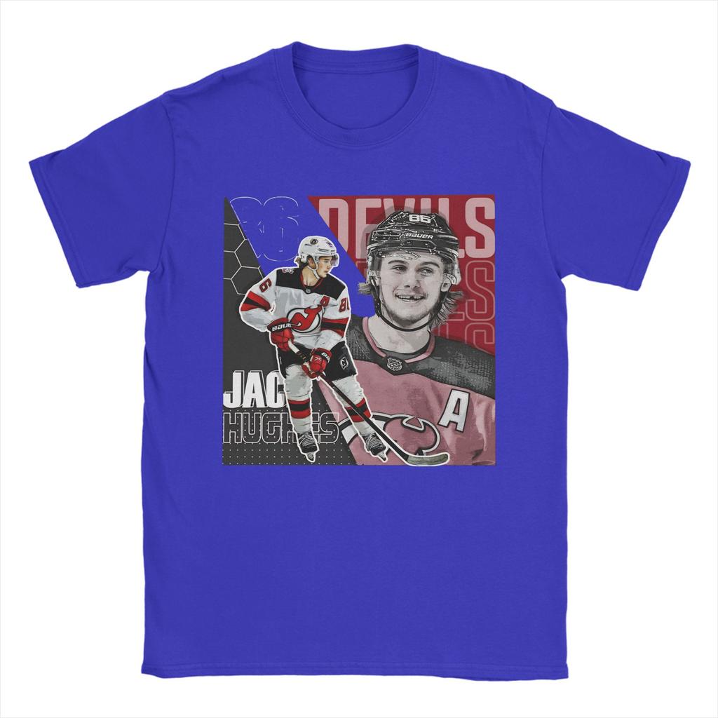 Jack Hughes Hockey Design Poster Devils TShirts Men  Leisure 100 Cotton Tees O Neck Short Sleeve T Shirts Plus Size Clothing