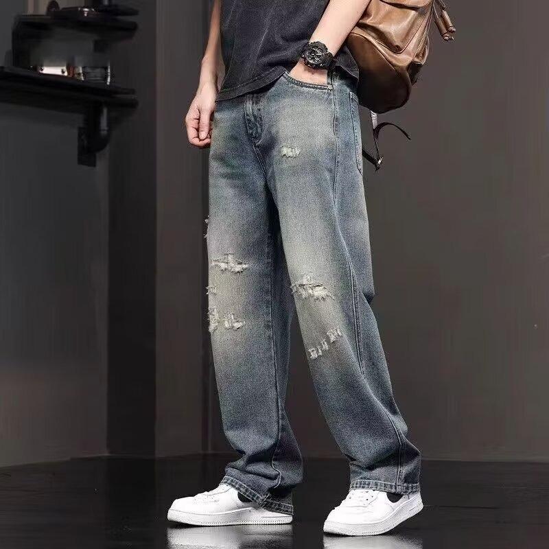 Men's Summer 2024 American-Style Ripped Wide-Leg Jeans