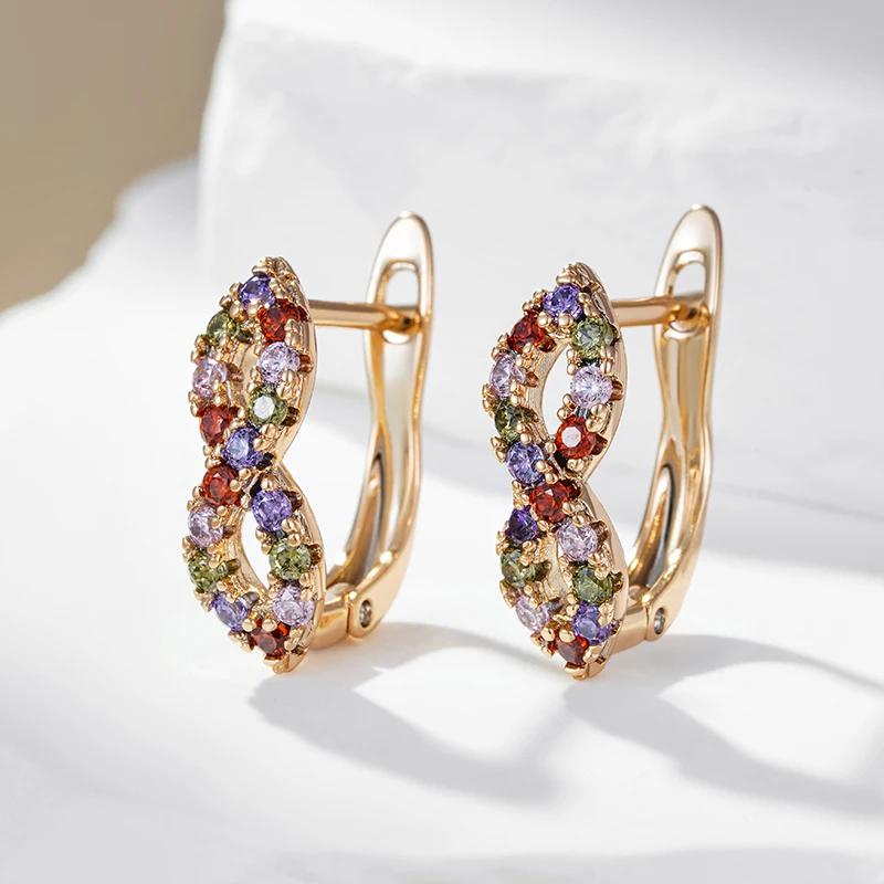 Full Colorful Zircon Crossing Drop Earrings for Women Trendy Geometric Accessories Light Luxury Jewelry