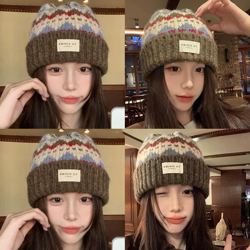 Ethnic Retro Style Winter Hats For Women Men Unisex Warm Beanie Hats Autumn Winter Thickened Warm Knitted Thick Skullies Cap