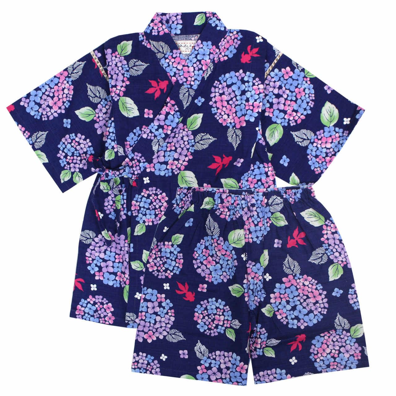 

Jinbei детский детский праздничный костюм для девочек из хлопка в японском стиле Jinbei JB100G 100 см [счастливый] 100% гортензия/темно-синий-9897