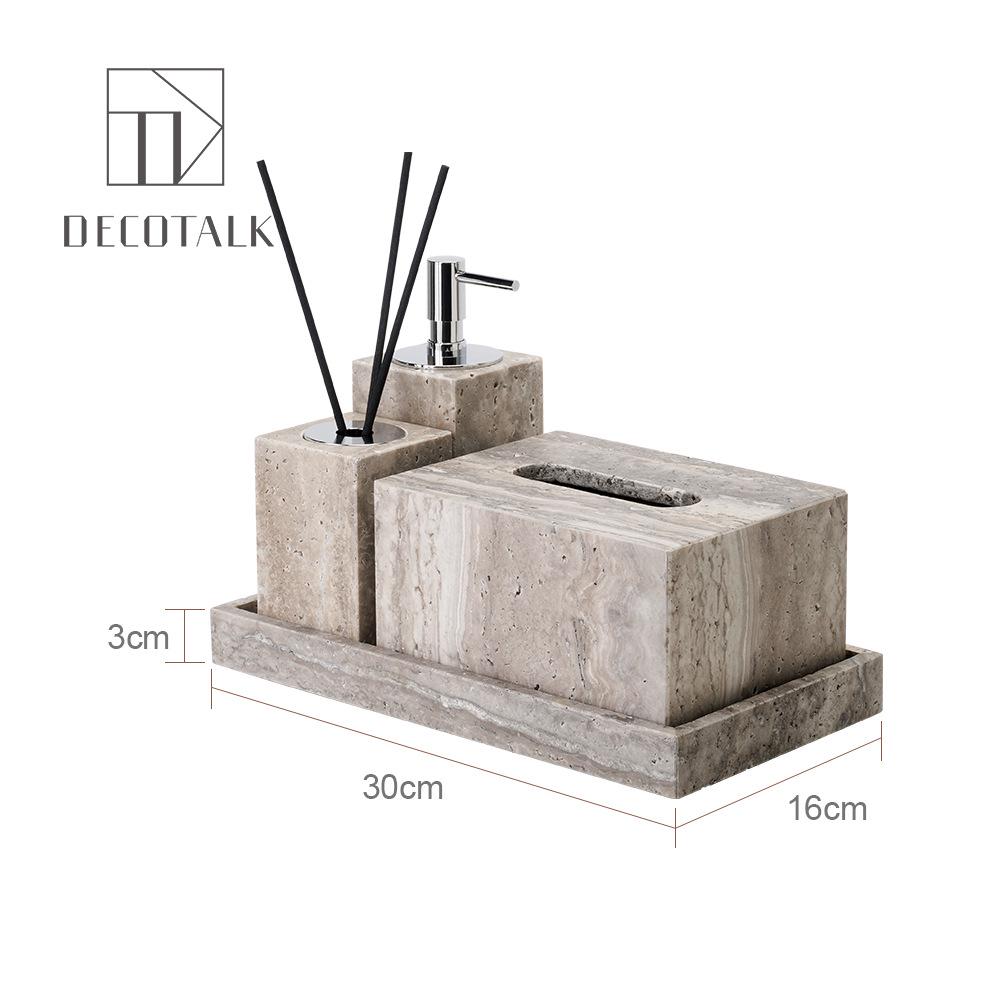 Set da Bagno Travertino Grigio Argento Wabi-Sabi: Vassoio e Decorazione per Lavabo.