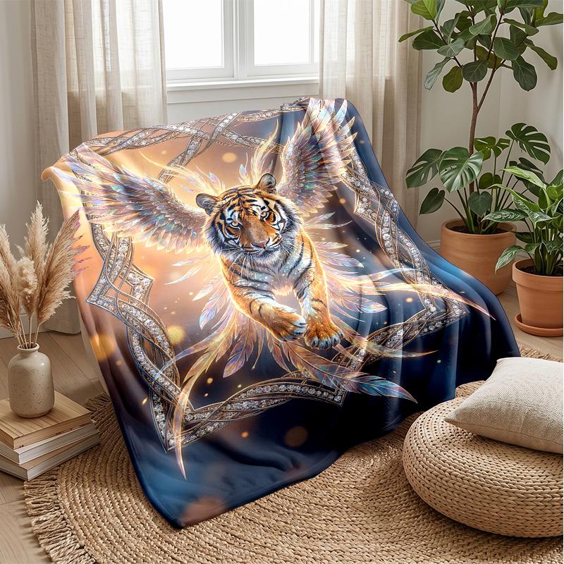 Winged Tiger Mandala Theme blanket Lightweight Warm Flannel Blanket Decorative Throw Blanket for Home Decoration