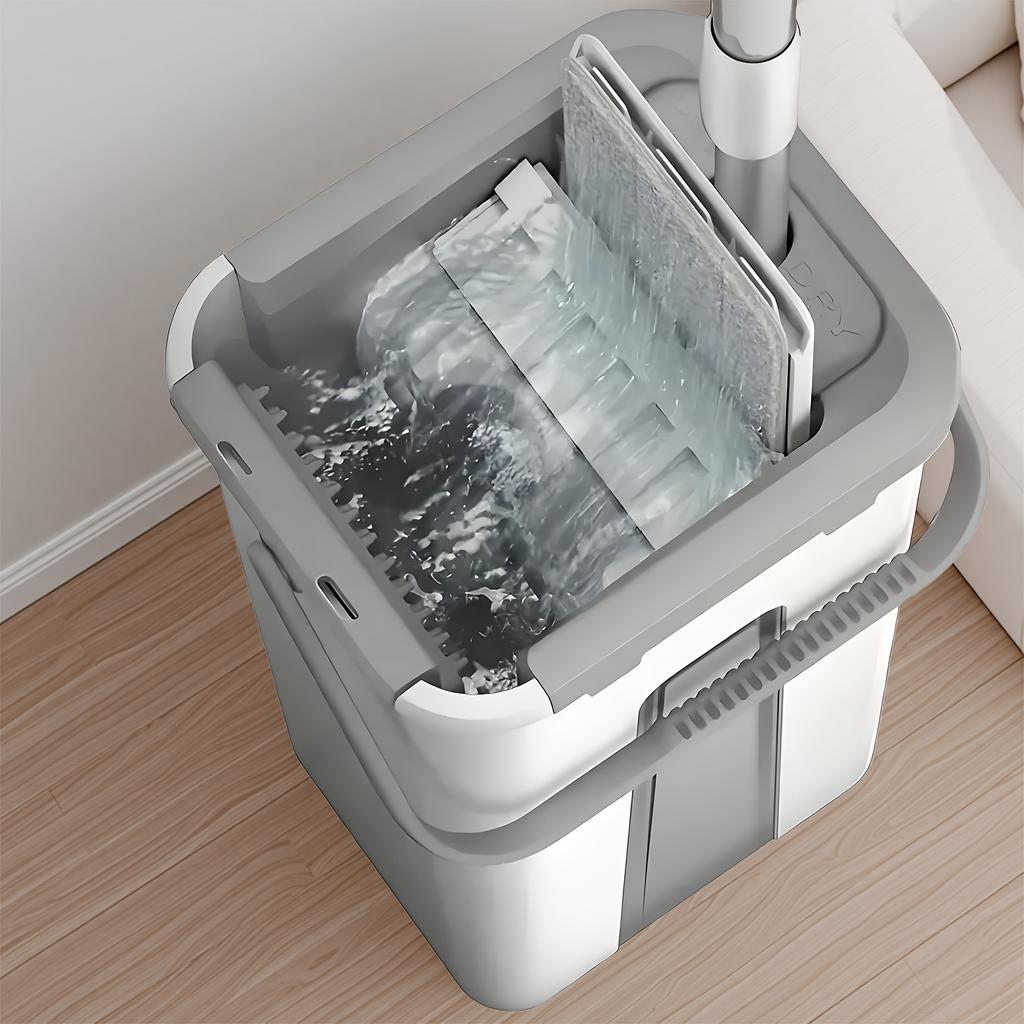 4 Piece Magic Spin Mop and Bucket System 360 Degree Flat Head Mop Wet/Dry Floor Cleaner for Kitchen Bathroom Living Room Wood