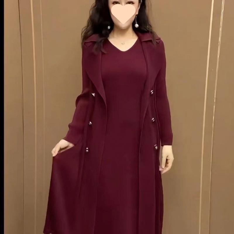 Damen Vielseitiges Übergröße A-Linien-Kleid mit Fake-Zweiteiler-Anzugkragen, Hoher Taille und Elastischem Taillen-Schlankheitsdesign für Frühling und Herbst