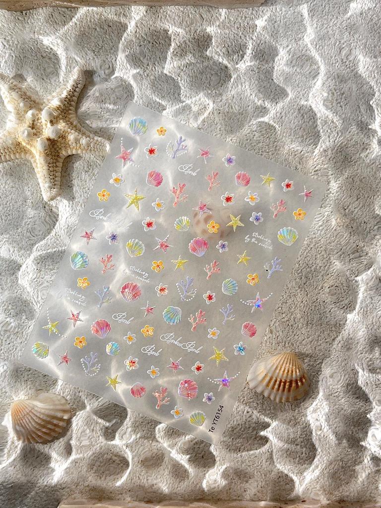 Dreamy Starfish & Seashell 3D Nail Art Stickers with Adhesive