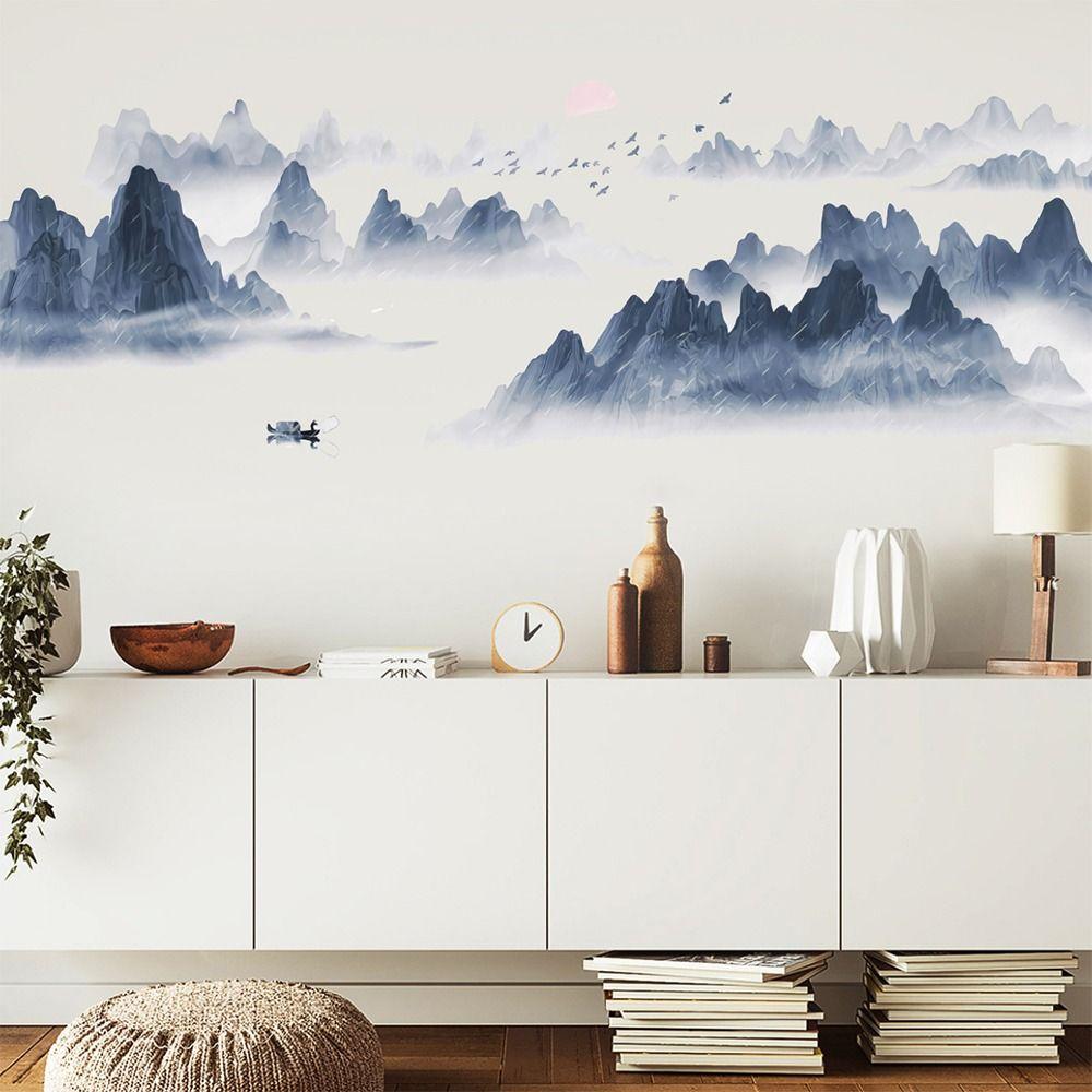 Chinese Style Ink Painting Wall Sticker Big Size Removable Landscape Painting Sticker Self Adhesive PVC Wallpaper
