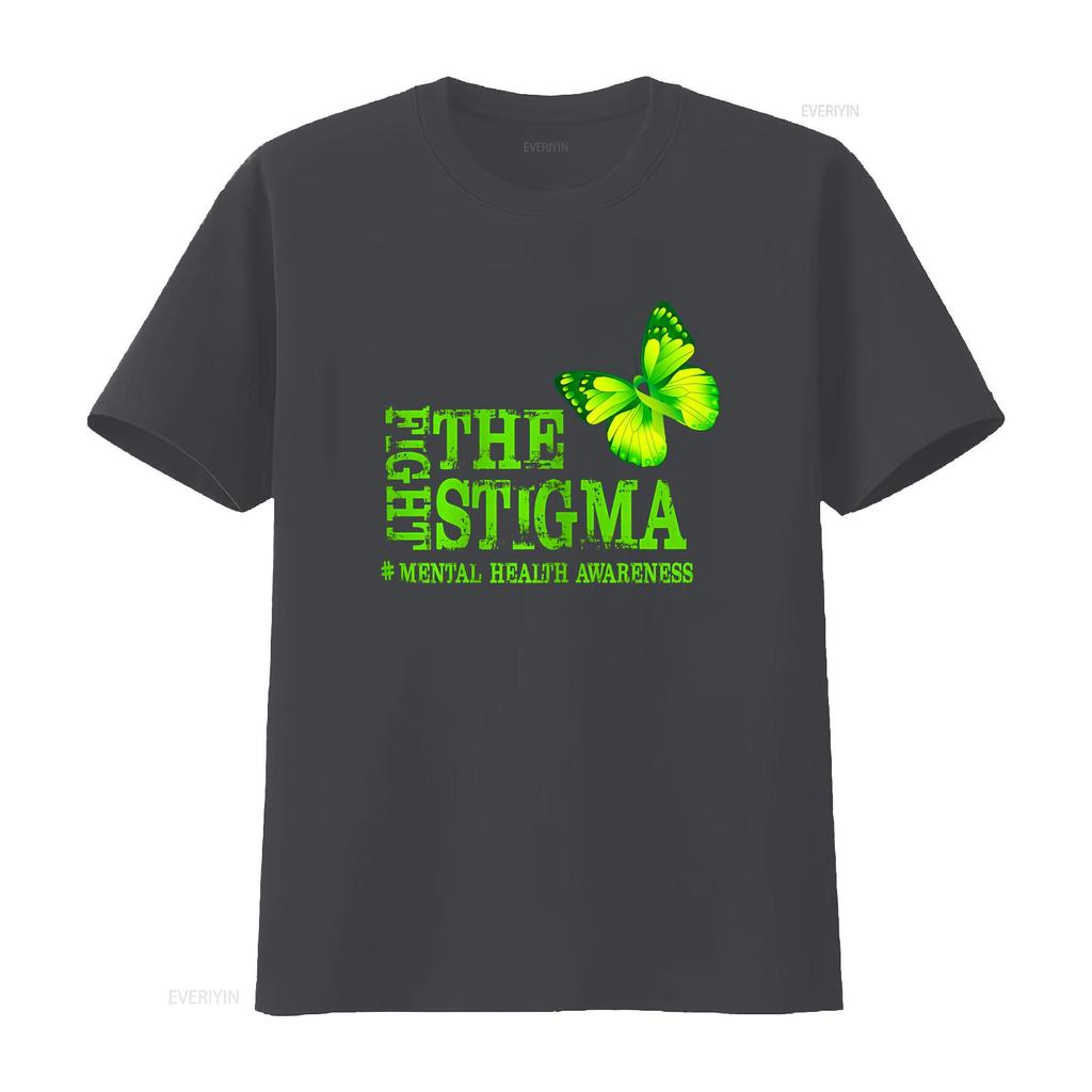Women s Fight The Stigma T Shirt Mental Health Awareness Month Black vintage Washed homme streetwear Stylish Casual
