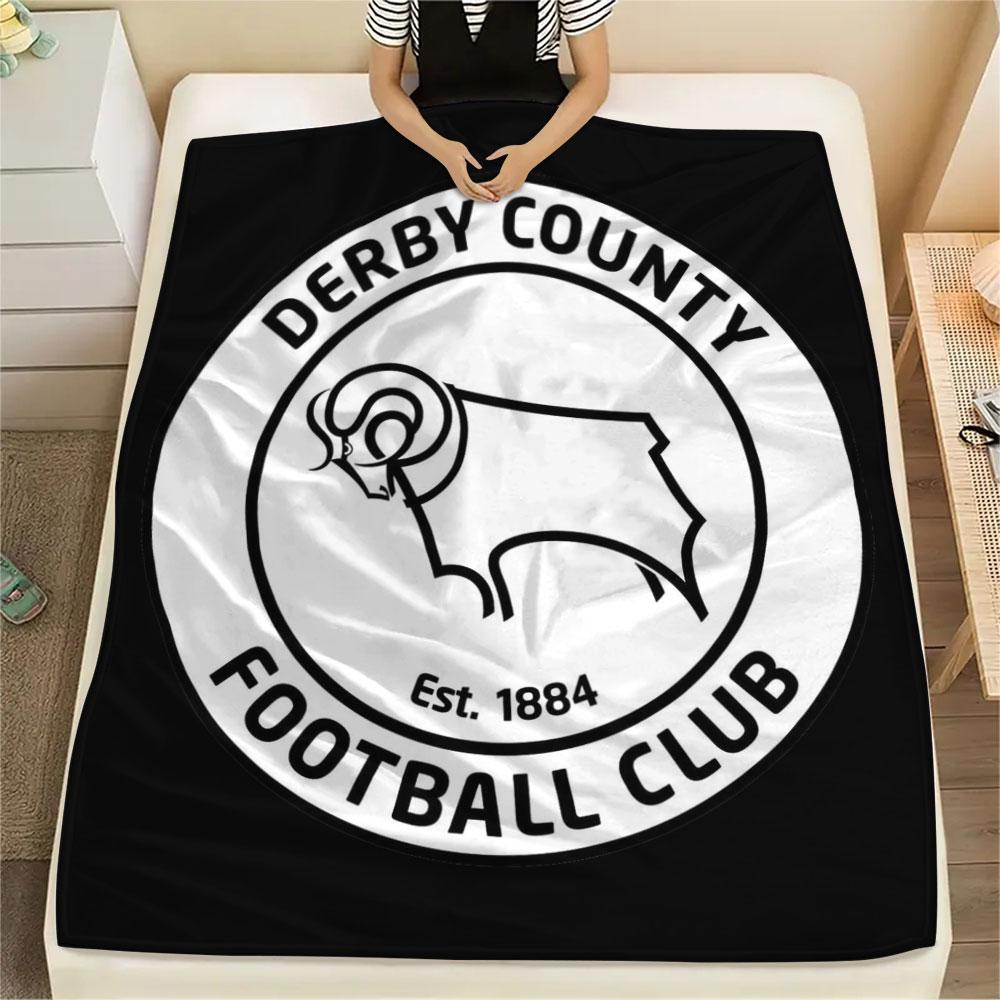 Derby County FC Logo Printed Flannel Blanket, Soft Throw for Bedroom Sofa, Washable,soccer Fan Merchandise, Great Gift.
