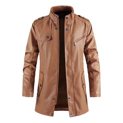 Mid-length Fashion Jacket Stand Collar Casual Spring and Autumn New Zipper Slim Fit Men's Motorcycle Leather Jacket