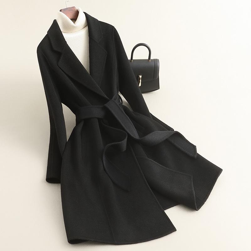 

Женское весеннее пальто миди высокого класса из шерсти - Двустороннее, без кашемира, приталенный дизайн M (98-112 lbs recommended)