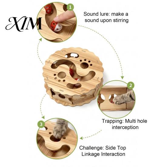 Wooden Cat Toys Interactive Toy with Rolling Balls, Durable Density Board Scratching Mental Stimulation for Cats Toy, Anxiety Relief Maze Track