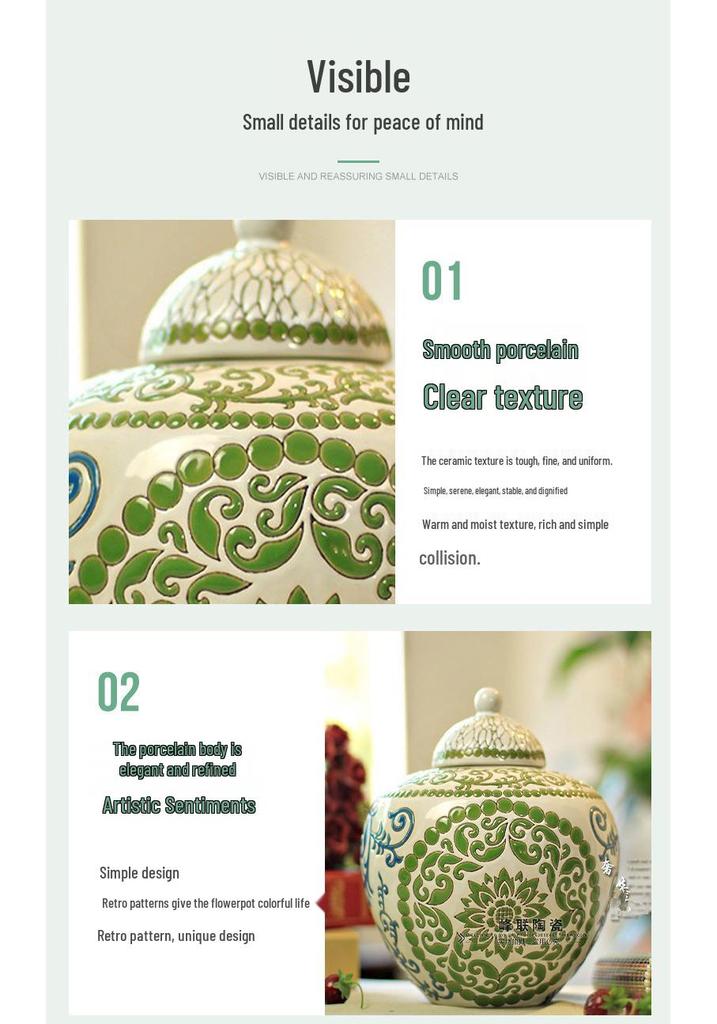 European Style Hand-Painted Ceramic Storage Jar for Living Room Décor