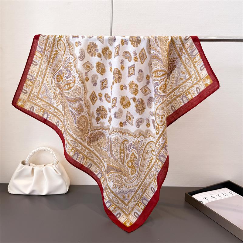 2024 Luxury Animals Floral Print 70cm Cotton Velvet Square Scarf for Women Soft Neckerchief Lady Hijab Neck Tie Hair Headbands
