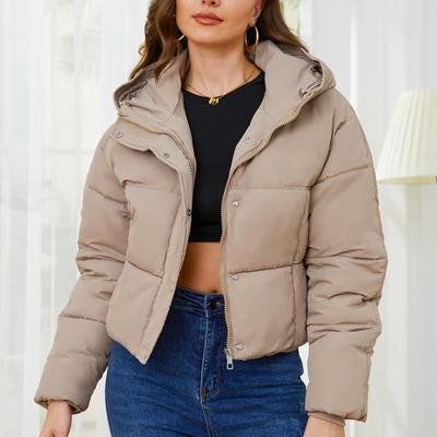 Damen-Mantel aus fester, kurzer Farbe, Baumwolle, langärmelig, hoher Kragen, warm, lockerer Mantel