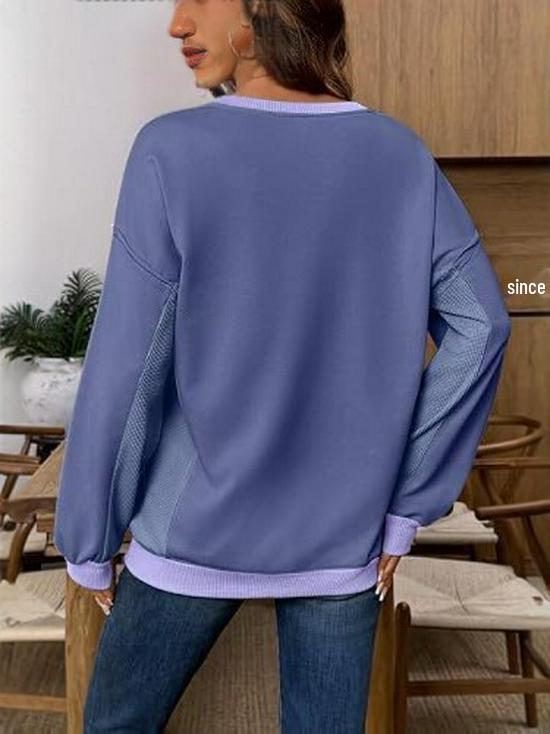 2026 Autumn/Winter Women's Fashion: Color Block Casual Loose Hoodie with Unique Design