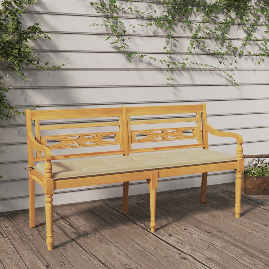 Batavia Bench with Beige Cushion 150 cm Solid Teak Wood