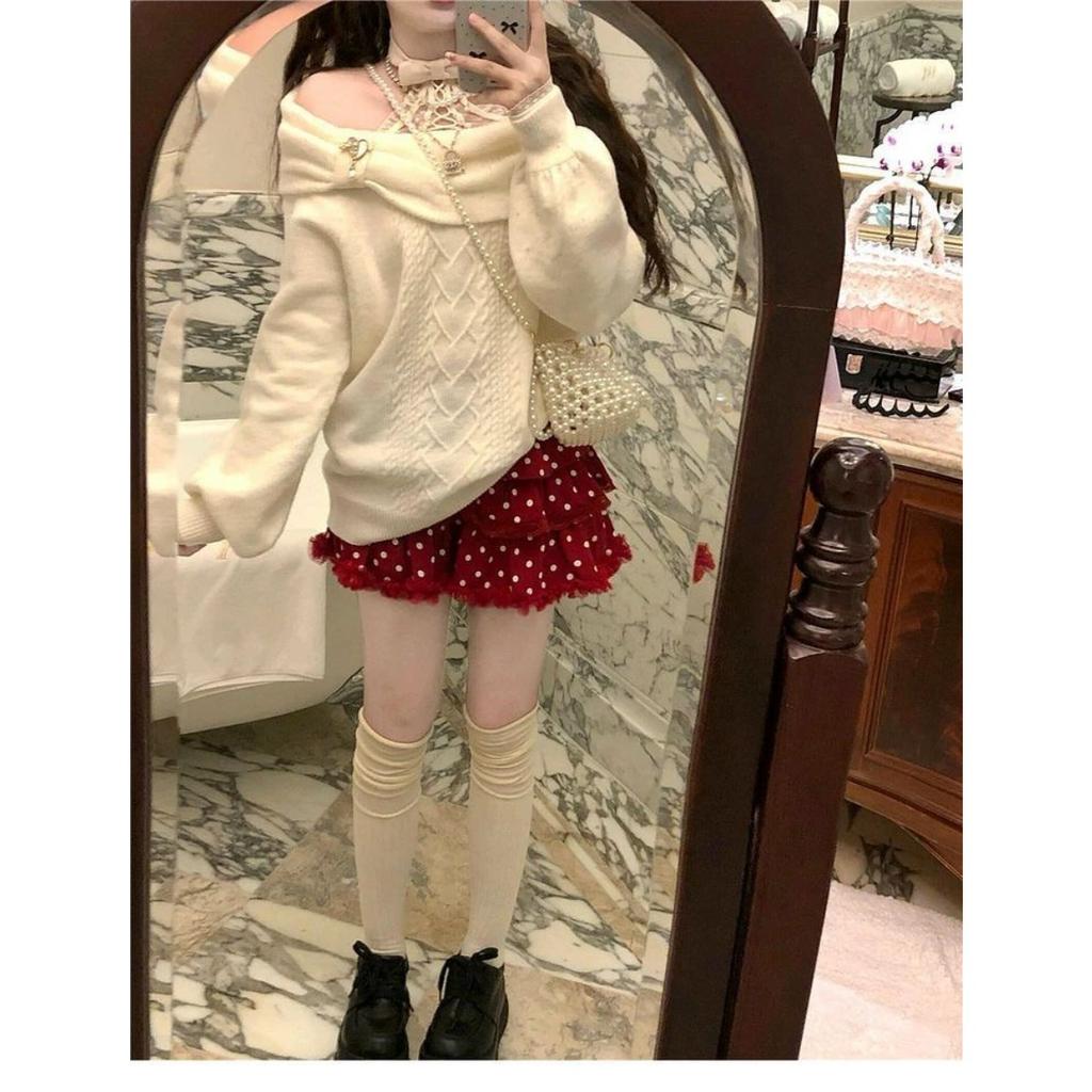 Women Sweet Hot Girl Bow Off-Shoulder Sweater Autumn Winter Elegant Sexy Fashion Knitted Tops Casual Y2k Knitwear Pullover New