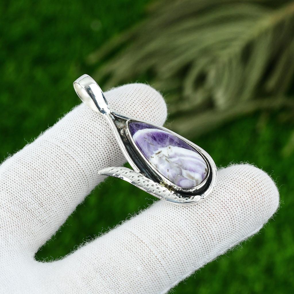 Wedding Gift For Her 925 Silver Natural Chevron Amethyst Gemstone Pendant