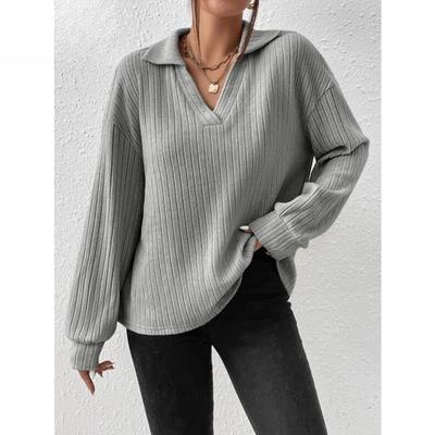 Autumn Women's Casual Solid Color Polo Shirt Long Sleeve Top