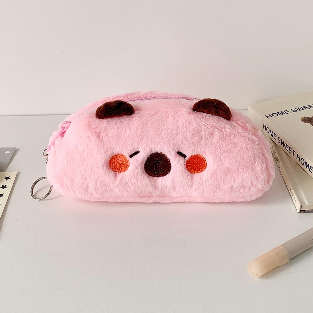 Cute Plush Kapibala Stationery Bag Student Cartoon Desktop Material Storage Bag Large-capacity Pen Case Pencil Case