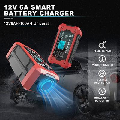 High Power 12V/6A Pulse Repair Battery Charging Intelligent For Motorcycle SUV Truck Smart Car Battery Charger Multifunctional