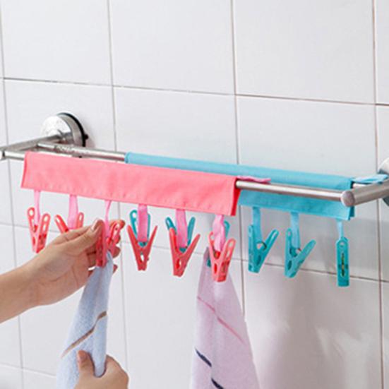 Portable Clothes Clip Rack Multifunction Bathroom Travel Foldable Hanging Towel Clips