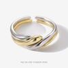 Rockyu Women's Ring, Free Size, Silver & Gold Double Ring, Pair, Detachable, Geometric Design, Stylish, Made of Sterling Silver 925, Hypoallergenic, B