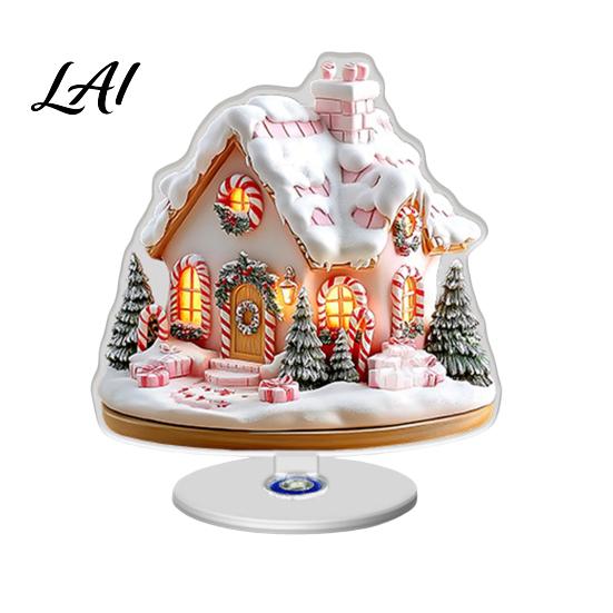 Festive Desktop Decor Acrylic Ferris Wheel Christmas Ornament 360° Rotating Snow House Tabletop Holiday Ornaments Decor Decoration for Offices Home