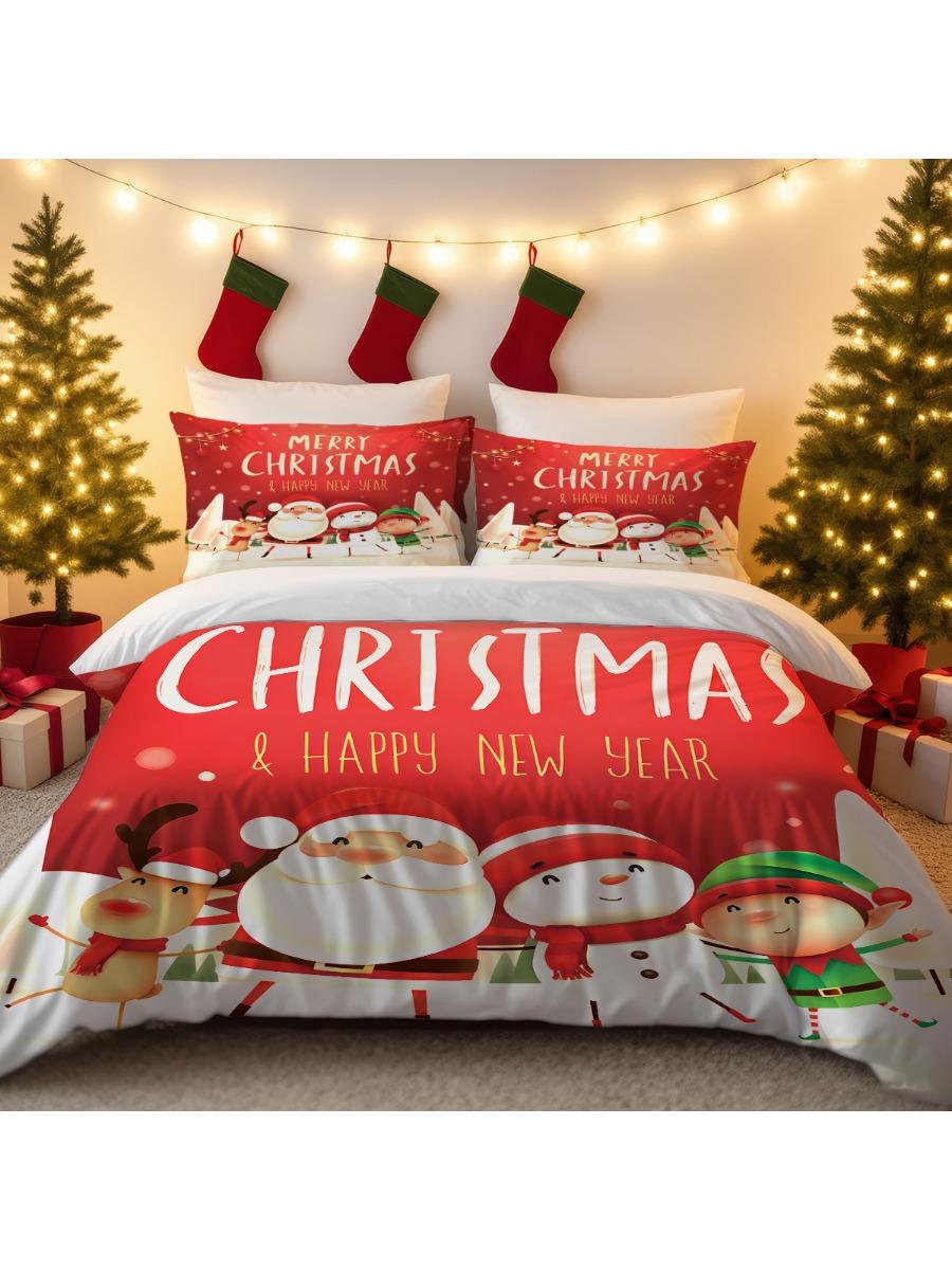 

3 предмета Мультяшный Санта Клаус Принт Бесчиповый Постельный Комплект Спальня Общежитие Мягкий Пододеяльник Разные Размеры Машинная Стирка 140x210cm-AU-Single&set
