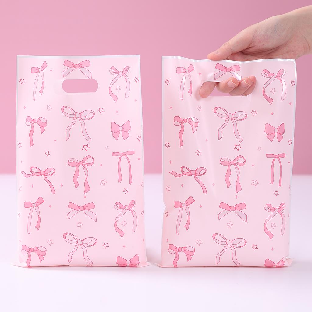 Girl Pink Bow Plastic Candy Bag Birthday Party Decor Kids Wedding Birthday Party Supplies Baby Shower Cookies Dessert Gift Bag